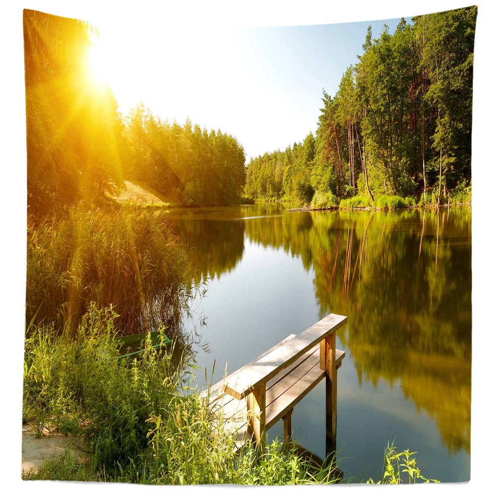 BELECO Forest Trees Tapestry Wall Hanging Lake Sunset Scenery Wall Tapestry Home Art Decor Outdoor Spring Summer Nature Tapestries for Bedroom Aesthetic Living Room Dorm Decor 92x70 Inch