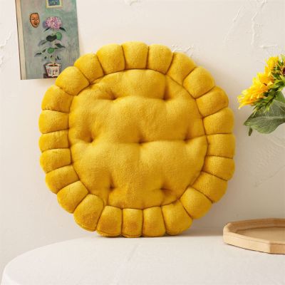 2pcs Biscuit Shape Floor Pillow Chair Cushion Round Seat Pad, Milk fleece Seat Pads For Dining Chair For Indoor Outdoor Garden Office Tatami Back Cushion Sofa Home Creative Cookie Shape,Bright yellow,
