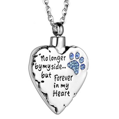 LiHiFG Blue Crystal Dog paw - No Longer by My Side,But Forever in My Heart Cremation Urn Pendant for Ashes