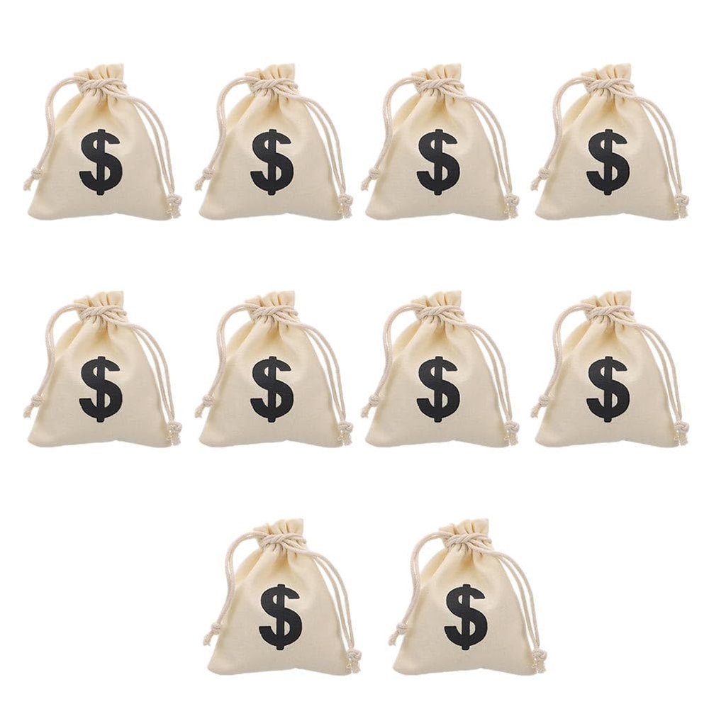 Cabilock Canvas Drawstring Bag with Pattern Party Storage Bag for Game Coins and Snacks 4.7X3.9 Inch Cotton Linen Money Pouch for Festival and Home