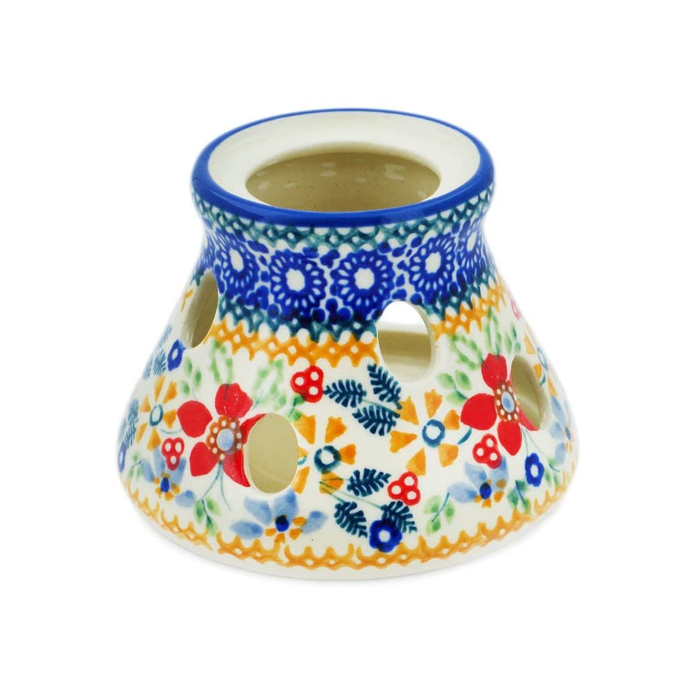 Polmedia Polish Pottery Heater UNIKAT - Ruby Bouquet Pattern Handmade in Boleslawiec Poland + Certificate of Authenticity