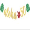 Aloha 50 Banner, Hawaiian 50th Birthday Decorations, Aloha Party Decorations, Tropical Luau Birthday Party Decorations, Palm Leaf Decorations Gold Green Glitter view 1