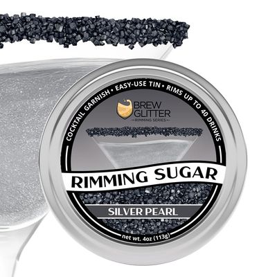 Brew Glitter - Silver Rimming Sugar (4oz, 1x Bar Tin) Cocktail Garnish for Mixed Drinks & Refreshments