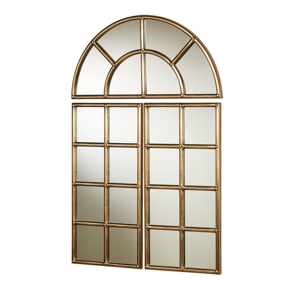 Touch of Class Passage Arched Windowpane Style Wall Mirror Set - Aged Gold - Set of Three - Large Decor to Hang in Bathroom, Bedroom, Dining Room, Living Room, Hallway, Foyer