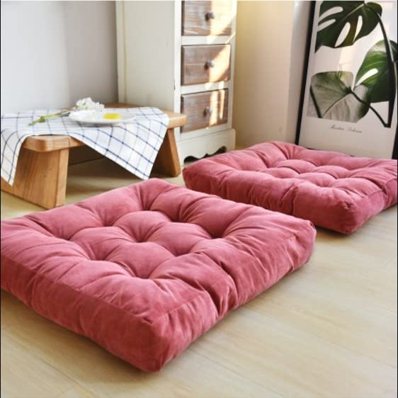 ZWDYY Corduroy Tatami Cushion, Large Square Solid Floor Pillow Cushion Thick Tufted Seat Cushion for Yoga Meditation Living Room Balcony Office Outdoor Kitchen,Watermelon red,1pcs