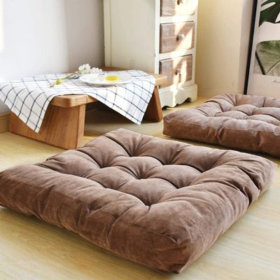 Corduroy Tatami Cushion, Large Square Solid Floor Pillow Cushion Thick Tufted Seat Cushion for Yoga Meditation Living Room Balcony Office Outdoor Kitchen,Dark Coffee,2pcs