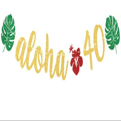 Aloha 40 Banner, Aloha Party Decorations, Hawaiian 40th Birthday Banner for Tropical Luau Birthday Party Decorations, Palm Leaf Decorations Gold Green Glitter
