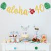 Aloha 40 Banner, Aloha Party Decorations, Hawaiian 40th Birthday Banner for Tropical Luau Birthday Party Decorations, Palm Leaf Decorations Gold Green Glitter view 3