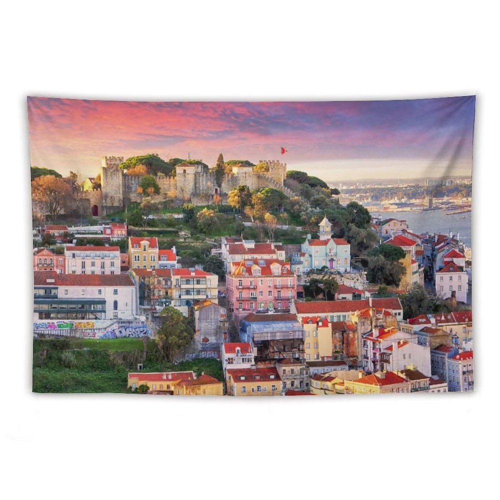 Landscape Tapestry Lisbon, Portugal line with So Jorge Castle 40"x60" Aesthetic Tapestry Wall Hanging Art Home Decoration Bedroom Decor Living Room Door Curtain
