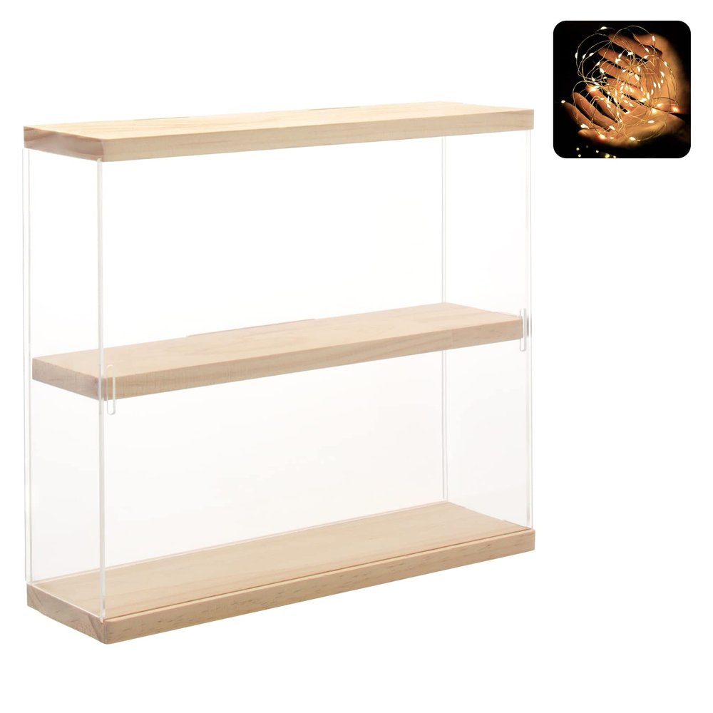 NONEMEY Clear Acrylic Display Case Stand 2 Tier Storage Box Wall Mount Showcase Dustproof Organizer Box for Collectibles (2Tier 123.310inch)
