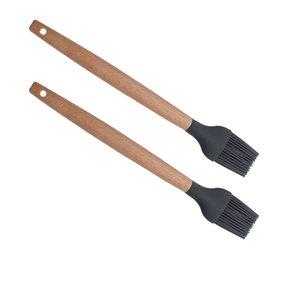Hemoton 2 Pcs Wooden Handle Silicone Brush Barbecue Brushes Pastry Pastry Baking Bbq Grill Accessories Grill Accessories for Outdoor Silica Gel Barbecue Tool No Shedding