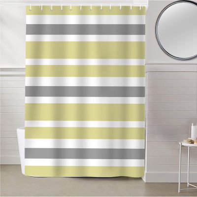 Fabric Shower Curtain for Bathroom - Yellow Gray White Stripe Polyester Waterproof Shower Curtains with Grommets and Hooks Quick-Drying Bathroom Decor for Bathtubs Toilet Spa 72x72 inchStandard