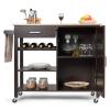 COSTWAY Kitchen Storage Island Cart on Wheels, Kitchen Trolley Cart with Wine Rack, Shelves and Towel Rack, 360Wheels & Detachable Tray, Kitchen Island for Dining Room, Living Room & Bedroom (Brown) view 1