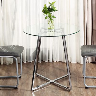 Nopurs Round Glass Kitchen Table - Clear Tempered Glass Table Top, Chrome Legs - 35.4" Inch Leisure Table Kitchen Furniture for Small Space, Apartment