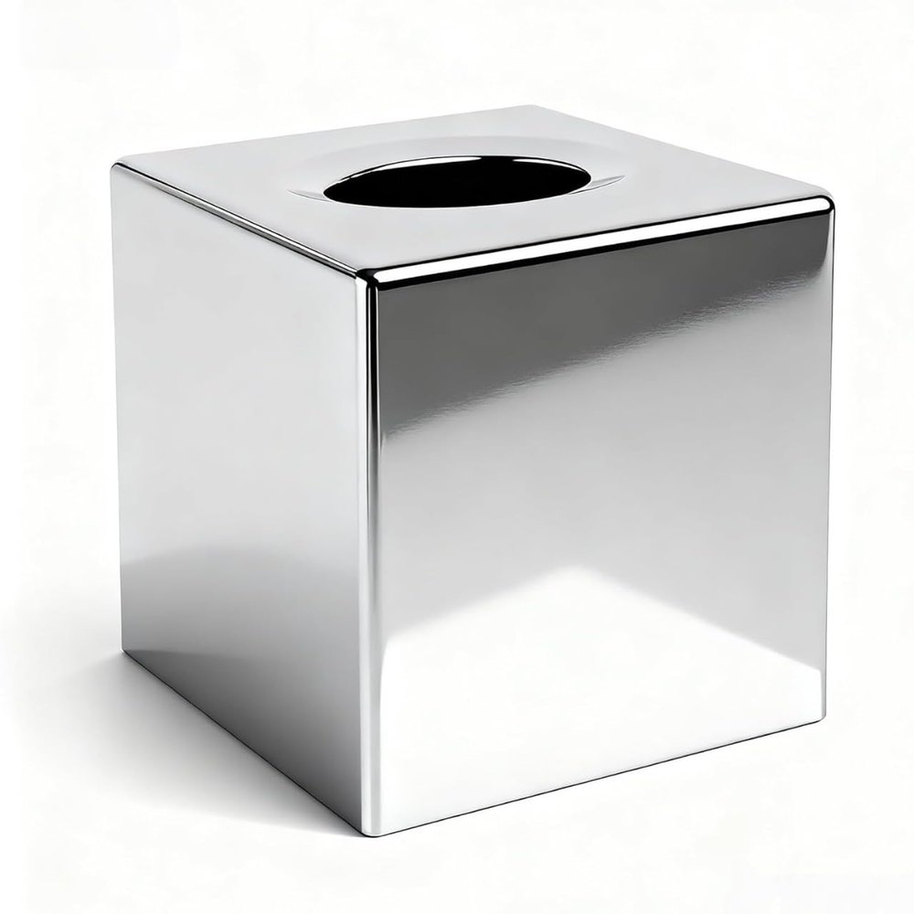 ABS Plastic Square Tissue Box Cover Facial Tissue Holder Silver Square Holder for Bathroom Vanity Countertops Bedroom Dresser Night Stand 5.38X5.38X5.11In Non-Stainless Steel