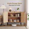 Yechen 31.5" Sideboard Cabinet with Natural Rattan Decorated Doors, Rattan Cabinet, Accent Buffet Console Storage Cane Credenza Cupboard, for Living Room Dining Room Entryway Kitchen, Metal Legs view 4