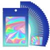100 Holographic Gradient Mylar Bags with Clear Window, Resealable Zip Pouch, Packaging Party Sample Bags (Gradient Blue, 5.5x7.8 Inch) view 1