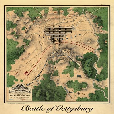 1863 Map of the Battle of Gettysburg - Vintage Civil War Map Print, Detailed Restored Reproduction History Map, Great Gift for Map Collectors and Soldiers, 16x20 Unframed Print Poster Paper