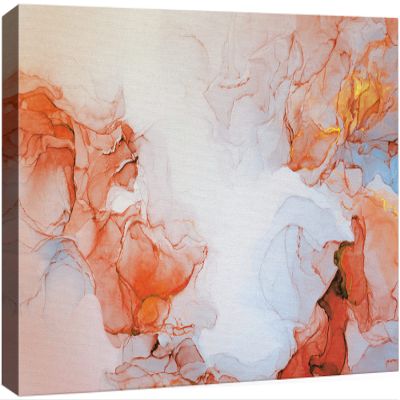 NWT Canvas Print Wall Art Watercolor Pastel Orange Blue Smoke Wave Landscape Abstract Shapes Illustrations Modern Art Decorative Relax/Calm Colorful for Living Room, Bedroom, Office - 24x36 inches