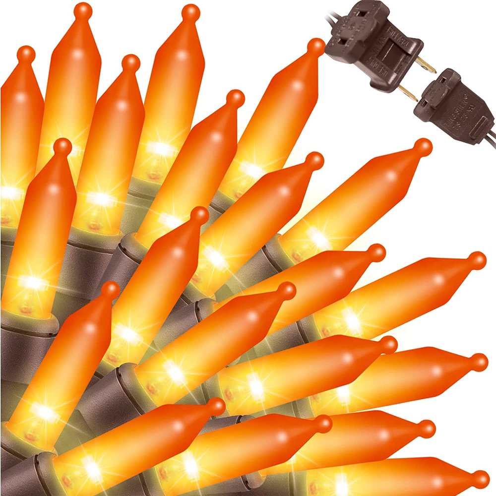 LAMPHOME Orange Thanksgiving Mini Lights, 2Pack 63.8Ft 150Count Autumn Fall String Lights,Connectable 120V Plug in for Outdoor Indoor Garden Party Halloween Christmas Xmas Tree Lights Yellow Decor