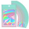 100 Holographic Gradient Mylar Bags with Clear Window, Resealable Zip Pouch, Packaging Party Sample Bags (Green&Pink, 5.5x7.8 Inch) view 1