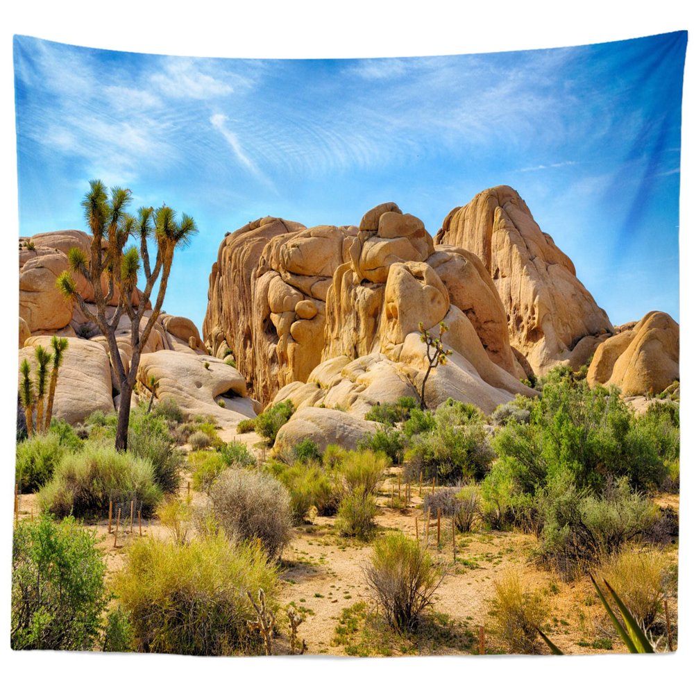BELECO Desert Tapestry Joshua Tree Landscape National Park Odd Trees Tapestry Rocky Mountains Blue Sky Natural Scenery Tapestries Wall Hanging for Bedroom Living Room Dorm Home Dcor 106x70 Inch