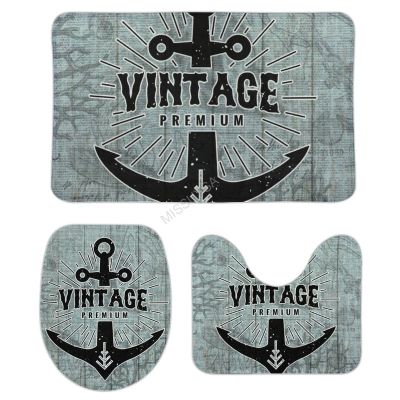 3 Pieces Bathroom Rug Set, Navigation Anchor Soft Foam Non Slip Bath Mats Sets Toilet Contour Mat Lid Cover for Bathtub Shower and Bathroom Decor 18"x30"