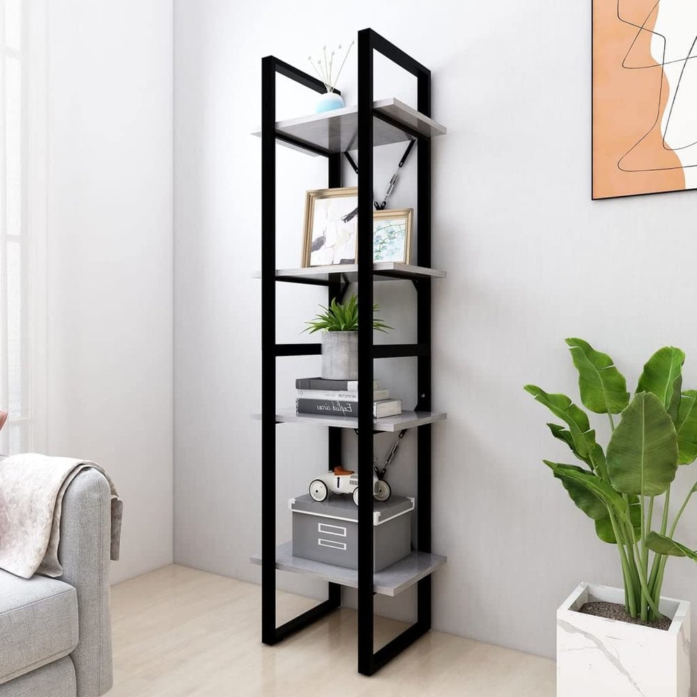 4-Tier Bookshelf, Book Cabinet Bookcase Industrial Open Display Shelf with Metal Frame, Standing Storage Shelf for Home Office Living Room, 15.7"x11.8"x55.1" Chipboard