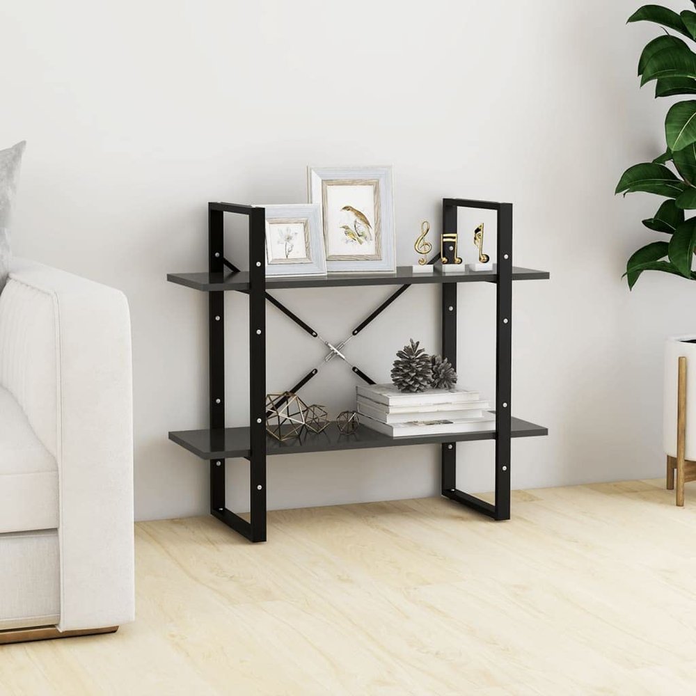 2-Tier Bookshelf, Book Cabinet Bookcase Industrial Open Display Shelf with Metal Frame, Standing Storage Shelf for Home Office Living Room, 31.5"x11.8"x27.6" Chipboard