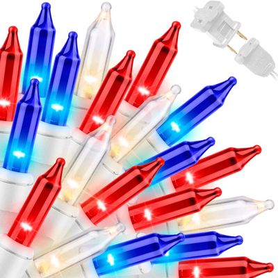 LAMPHOME Patriotic String Lights - Red White Blue Mini Lights with White Wire - 31.9Ft 300 Count UL Certified String Lights for Independence Day Patriotic Holidays Decoration (Red, White & Blue)