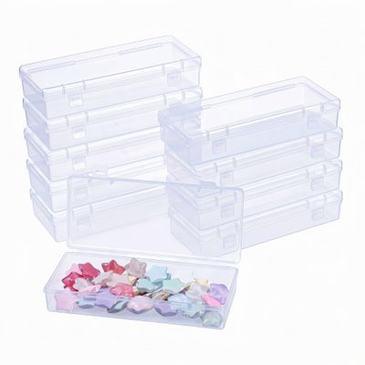 LJY 10 Pieces Rectangular Empty Mini Clear Plastic Organizer Storage Box Containers with Hinged Lids (6.1 x 2.6 x 1.2 inch, Transparent)