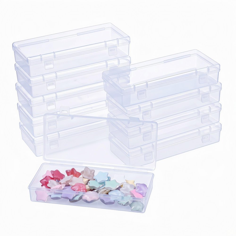 LJY 10 Pieces Rectangular Empty Mini Clear Plastic Organizer Storage Box Containers with Hinged Lids (6.1 x 2.6 x 1.2 inch, Transparent)
