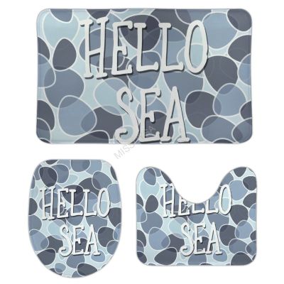 3 Pieces Bathroom Rug Set, Hello Sea Soft Foam Non Slip Bath Mats Sets Toilet Contour Mat Lid Cover for Bathtub Shower and Bathroom Decor 18"x30"