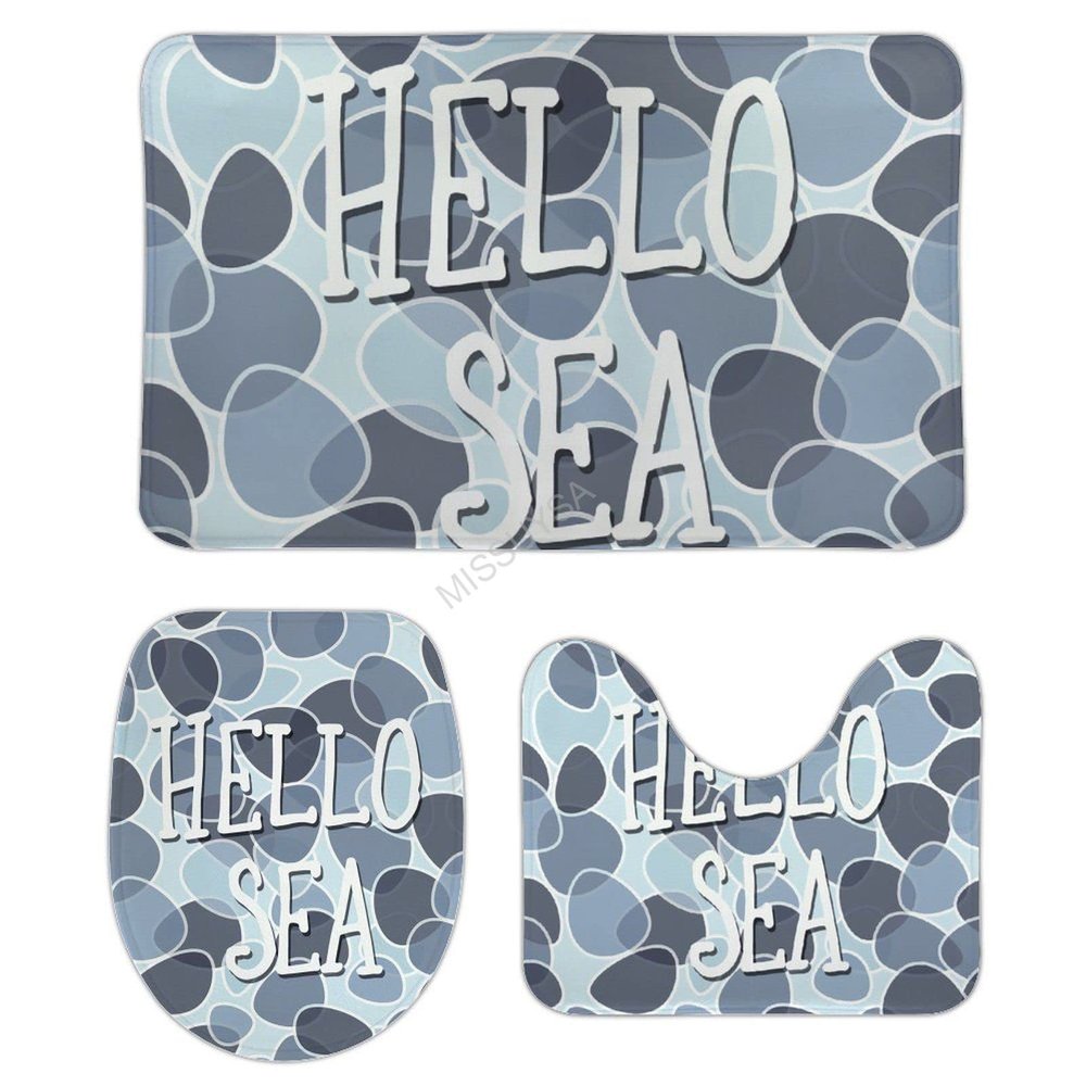3 Pieces Bathroom Rug Set, Hello Sea Soft Foam Non Slip Bath Mats Sets Toilet Contour Mat Lid Cover for Bathtub Shower and Bathroom Decor 18"x30"