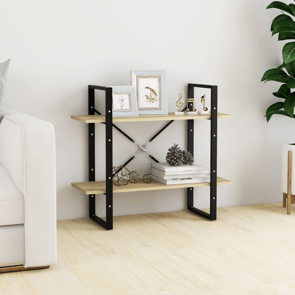 2-Tier Bookshelf, Book Cabinet Bookcase Industrial Open Display Shelf with Metal Frame, Standing Storage Shelf for Home Office Living Room, 31.5"x11.8"x27.6" Chipboard