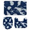 3 Pieces Bathroom Rug Set, Conch Starfish Lobster on Dark Blue Soft Foam Non Slip Bath Mats Sets Toilet Contour Mat Lid Cover for Bathtub Shower and Bathroom Decor 18"x30" view 1