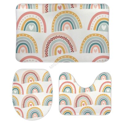3 Pieces Bathroom Rug Set, Hand Painted Rainbow Soft Foam Non Slip Bath Mats Sets Toilet Contour Mat Lid Cover for Bathtub Shower and Bathroom Decor 18"x30"