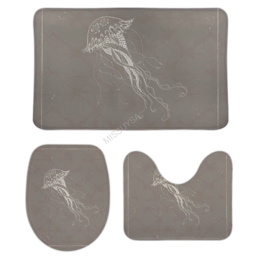 3 Pieces Bathroom Rug Set, Benthic Biological Ocean Soft Foam Non Slip Bath Mats Sets Toilet Contour Mat Lid Cover for Bathtub Shower and Bathroom Decor 18"x30"