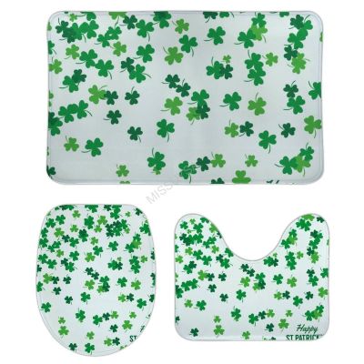 3 Pieces Bathroom Rug Set, St. Patrick's Day Soft Foam Non Slip Bath Mats Sets Toilet Contour Mat Lid Cover for Bathtub Shower and Bathroom Decor 18"x30"