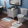 3 Pieces Bathroom Rug Set, Sea Fish Stripe Background Soft Foam Non Slip Bath Mats Sets Toilet Contour Mat Lid Cover for Bathtub Shower and Bathroom Decor 18"x30" view 3