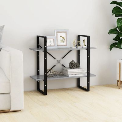 2 Tier Book Cabinet Bookcase Bookshelf, Modern Chipboard Standing Rack Metal Frame Storage Shelf Bookshelves Display Rack for Living Room, Bedroom 31.5"x11.8"x27.6" Concrete Gray