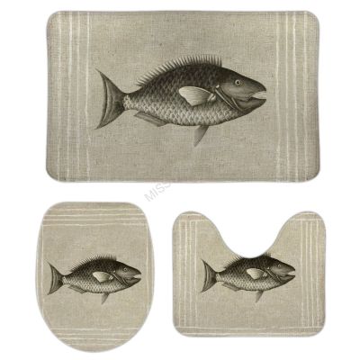 3 Pieces Bathroom Rug Set, Underwater World Fish Life Soft Foam Non Slip Bath Mats Sets Toilet Contour Mat Lid Cover for Bathtub Shower and Bathroom Decor 20"x32"