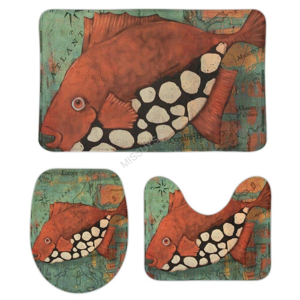 3 Pieces Bathroom Rug Set, Arine Life on Earth Soft Foam Non Slip Bath Mats Sets Toilet Contour Mat Lid Cover for Bathtub Shower and Bathroom Decor 20"x32"