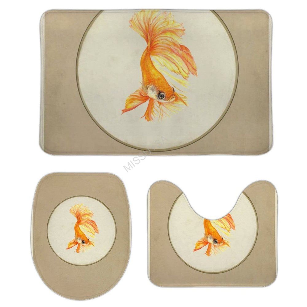 3 Pieces Bathroom Rug Set, Goldfish2 Soft Foam Non Slip Bath Mats Sets Toilet Contour Mat Lid Cover for Bathtub Shower and Bathroom Decor 20"x32"