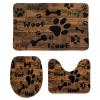 3 Pieces Bathroom Rug Set, Dog Paw Prints Rustic Old Barn Wood Soft Foam Non Slip Bath Mats Sets Toilet Contour Mat Lid Cover for Bathtub Shower and Bathroom Decor 20"x32" view 1