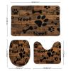 3 Pieces Bathroom Rug Set, Dog Paw Prints Rustic Old Barn Wood Soft Foam Non Slip Bath Mats Sets Toilet Contour Mat Lid Cover for Bathtub Shower and Bathroom Decor 20"x32" view 2