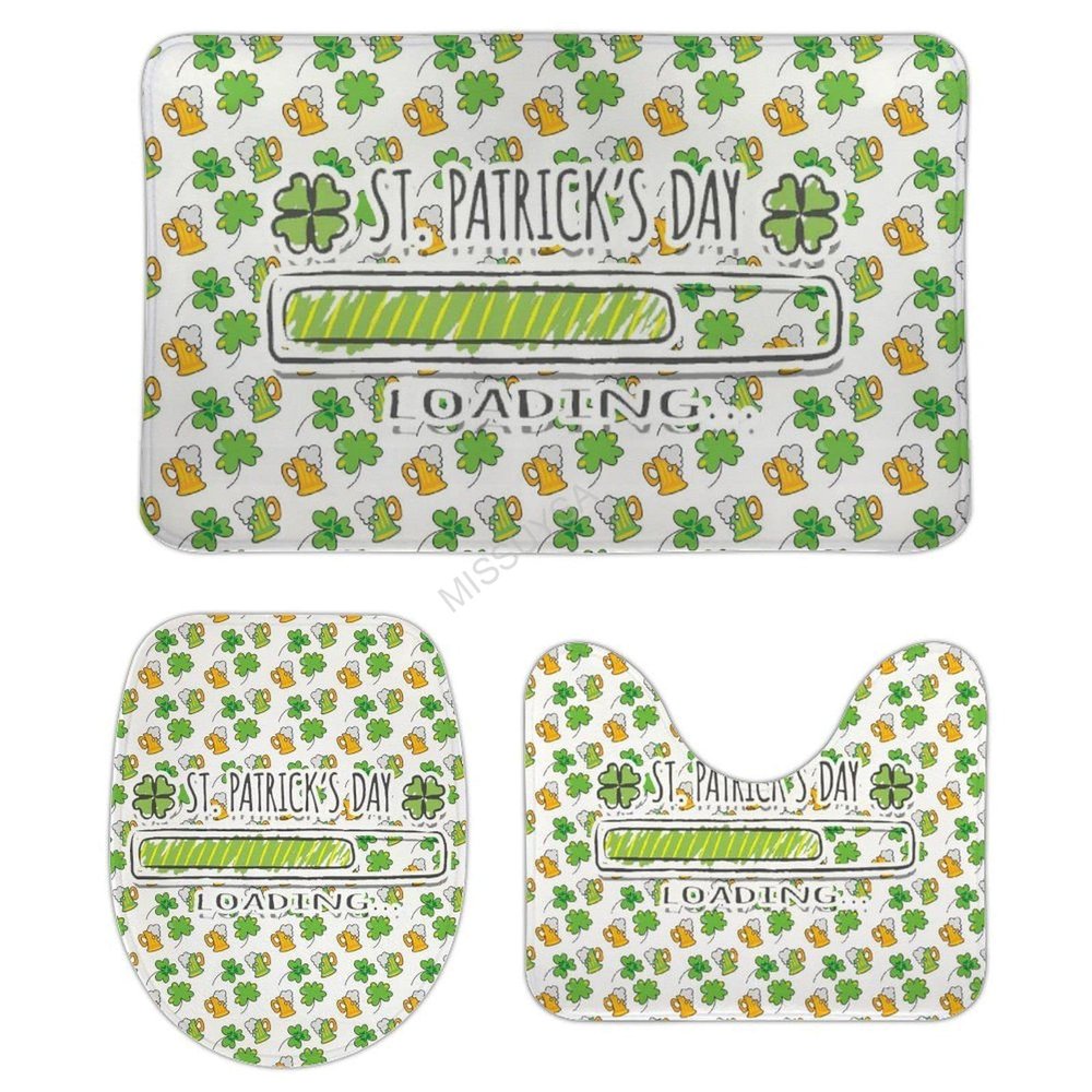 3 Pieces Bathroom Rug Set, St Patrick's Day Loading Soft Foam Non Slip Bath Mats Sets Toilet Contour Mat Lid Cover for Bathtub Shower and Bathroom Decor 18"x30"