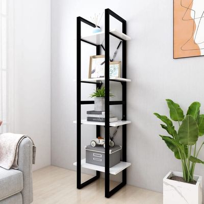 4-Tier Bookshelf, Book Cabinet Bookcase Industrial Open Display Shelf with Metal Frame, Standing Storage Shelf for Home Office Living Room, 15.7"x11.8"x55.1" Chipboard