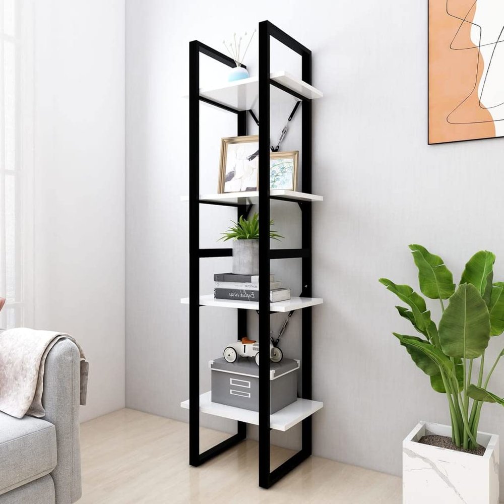 4-Tier Bookshelf, Book Cabinet Bookcase Industrial Open Display Shelf with Metal Frame, Standing Storage Shelf for Home Office Living Room, 15.7"x11.8"x55.1" Chipboard