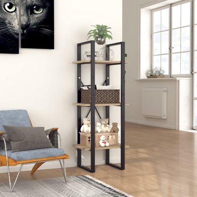 3-Tier Bookshelf, Book Cabinet Bookcase Industrial Open Display Shelf with Metal Frame, Standing Storage Shelf for Home Office Living Room, 15.7"x11.8"x41.3" Chipboard
